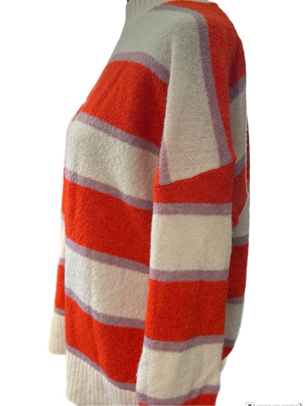 Mud Pie Cream Sweater with Bright Orange & Lavender Stripes - Picture 2 of 8